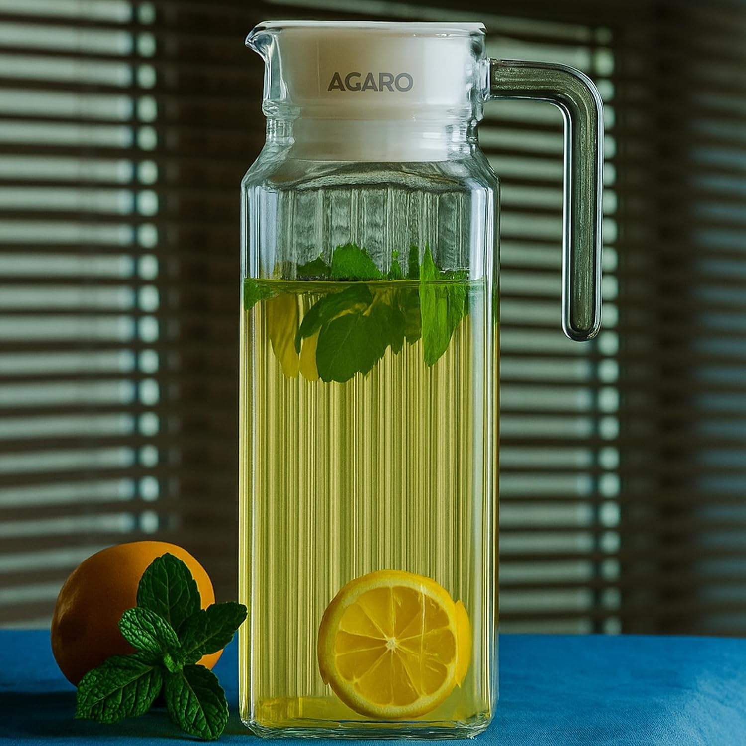 AGARO Elegant Glass Jug with Lid, 1.1L, Multipurpose Jug, Easy Pour Spout & Strong Handle, Transparent Beverage Carafe for Home, Office, Pitcher for Serve Water, Milk, Juice, Beverage, Lassi, Cocktail AGARO Elegant Glass Jug with Lid, 1.1L, Multipurpose Jug, Easy Pour Spout & Strong Handle, Transparent Beverage Carafe for Home, Office, Pitcher for Serve Water, Milk, Juice, Beverage, Lassi, Cocktail