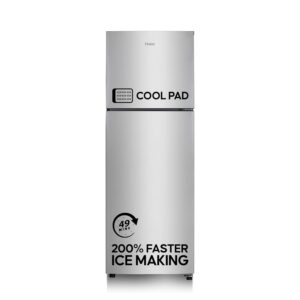 Haier 240L 2 Star Frost Free Top Mount Double Door Refrigerator|Cool Pad|200% Faster Ice Making in 49 Minutes (HEF-252EGS-P, Moon Silver)