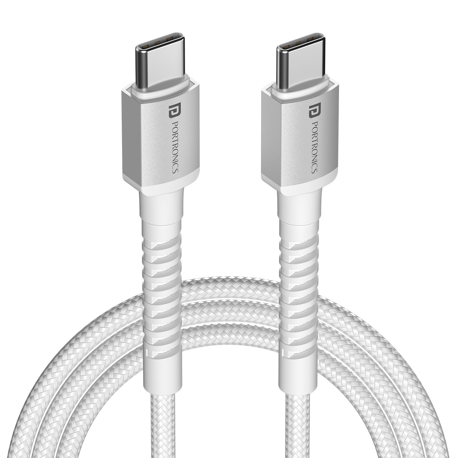 Portronics Konnect X 60W Type C to Type C Unbreakable Nylon Braided Cable, 2M Fast Charging Cable for iPhone 15 series, iPad, Samsung Galaxy & other Type C Devices(White) Portronics Konnect X 60W Type C to Type C Unbreakable Nylon Braided Cable, 2M Fast Charging Cable for iPhone 15 series, iPad, Samsung Galaxy & other Type C Devices(White)