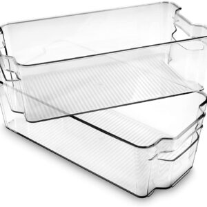Zollyss Stackable Acrylic Fridge Organiser Sturdy Pantry And Refrigerator Storage Bins With Handles Fridge Containers| Pack of 02 | Medium| clear| ?Rectangular