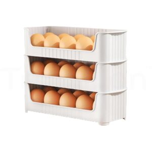 EggNest Stackable Egg Tray Set of 3, 30 Egg Storage, 10 Slots Per Tray, Space-Saving Organizer for Fridge Side Door, Tabletop & Cabinet, BPA-Free, Durable, Detachable, Freezer Safe