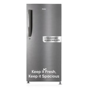 Haier 190L 4 Star Direct Cool Single Door Refrigerator | 3 Toughened Glass Shelves | Fast Ice Making in Just 60 minutes | Large Veg Box| Easy Clean Back (HED-204DS-P, Dazzle Steel)