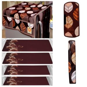 KANUSHI Industries® 1Pc Fridge Cover for Top with 6 Utility Pockets + 2 Handles Covers + 4 Fridge Mats (FRI-Brown-Long-LEV+2-Handle+M-11-04)
