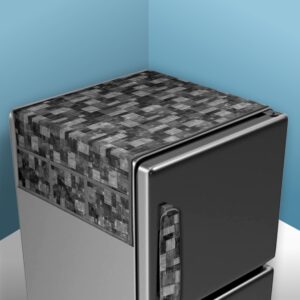 Kuber Industries Polyvinyl Chloride(PVC) Fridge Top Cover with Pockets,Refrigerator Top Cover for Kitchen,Fridge Top Cover with 6 Utility Pockets,New Check Fridge Cover,Gray 54x1x100 cm