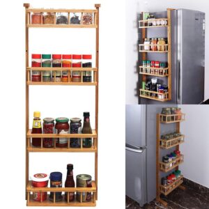 Livzing 4 Tier Wooden Rack For kitchen Storage Organizer, Fridge Side Storage Rack, Adjustable Bamboo Furniture Stand, Multipurpose Hanging Shelf For Kitchen-Bathroom-Fridge-Wall Corner Display Racks