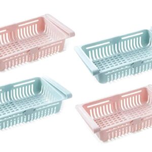 Mechdel Fridge Organizer Drawer, Adjustable Fridge Storage Basket, Fridge Racks Tray Sliding Storage Racks, Random Color, Pack Of 4