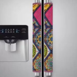 Sa Handlooms Manual Fridge Handle Cover With Rangoli Design For Refrigerators Set Of 2, 6X12 Inch-Maroon