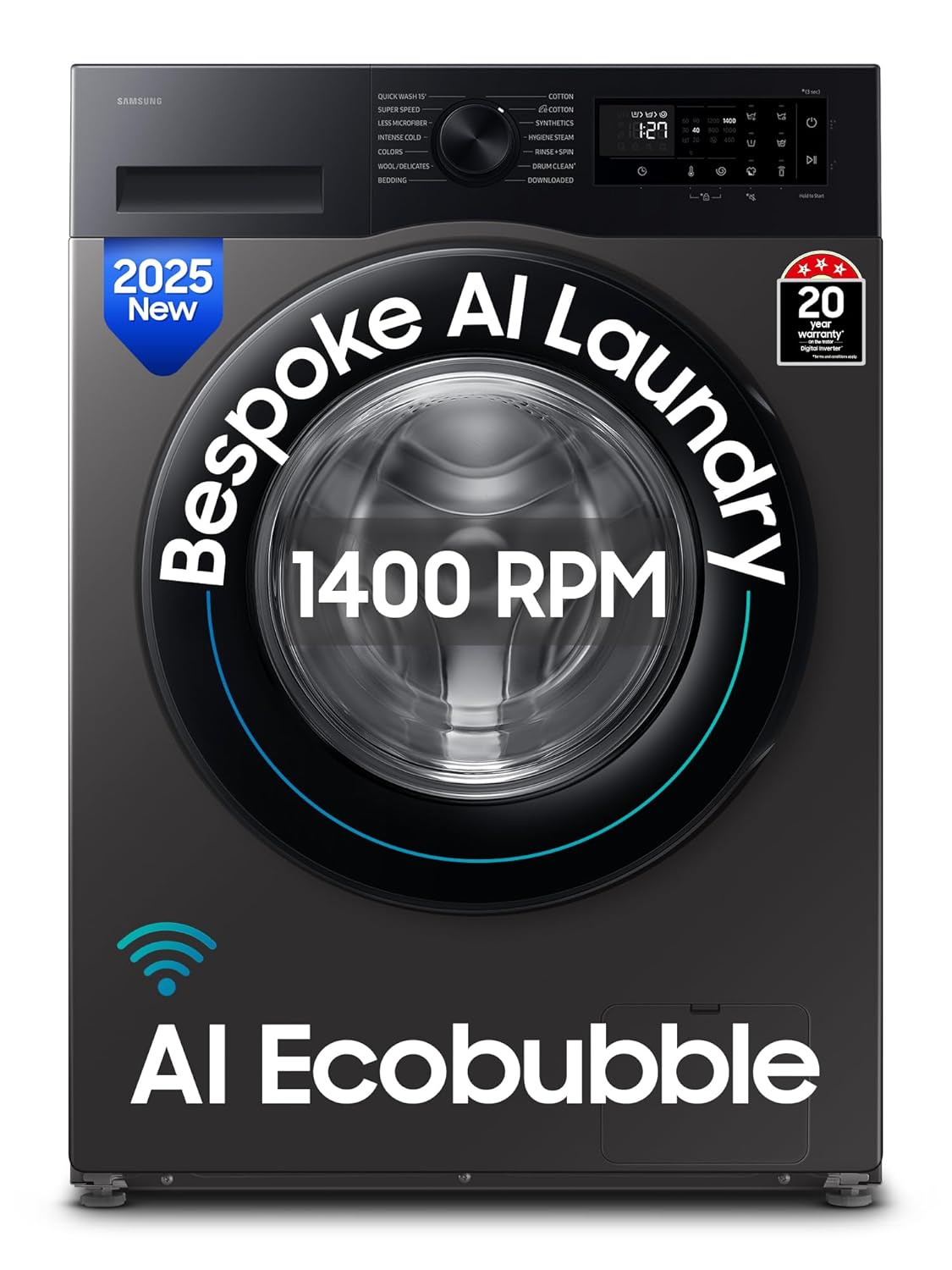 Samsung 9 kg, 5 star, AI EcoBubble, Super Speed, Wi-Fi, Hygiene Steam with Inbuilt Heater, Digital Inverter, Fully-Automatic Front Load Washing Machine (WW90DG5U24AXTL, Inox) Samsung 9 kg, 5 star, AI EcoBubble, Super Speed, Wi-Fi, Hygiene Steam with Inbuilt Heater, Digital Inverter, Fully-Automatic Front Load Washing Machine (WW90DG5U24AXTL, Inox)