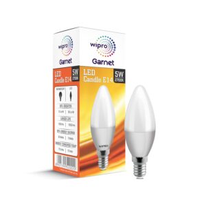 Wipro Garnet 4.5 W E14 Base Frosted Candle LED Bulb | Warm White (2700K) | Pack of 1 | Clear optics for sparkling effect | LED Filament Bulb for Home, office, chandellior, decorative lamp shade