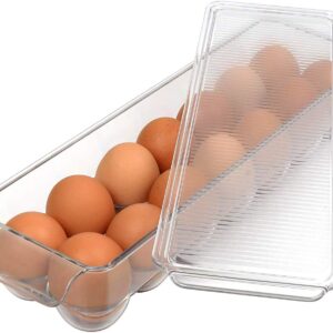 LISHONN Acrylic Rectangular Egg Storage Box Or Egg Trays For Refrigerator With Lid & Handles Egg Tray Box For 14 Egg, Clear, Unbreakable