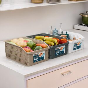 Kuber Industries 5000 ML Set of 3 Plastic Bpa Free Multipurpose Basket for Storage | Fruits and Vegetable Basket for Kitchen and Home Organiser | White, Grey & Beige