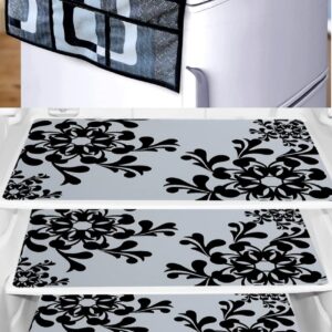 KANUSHI Industries® 1Pc Fridge Cover for Top with 6 Utility Pockets +4 Fridge Mats (FRI-Black-Box+M-2-04)