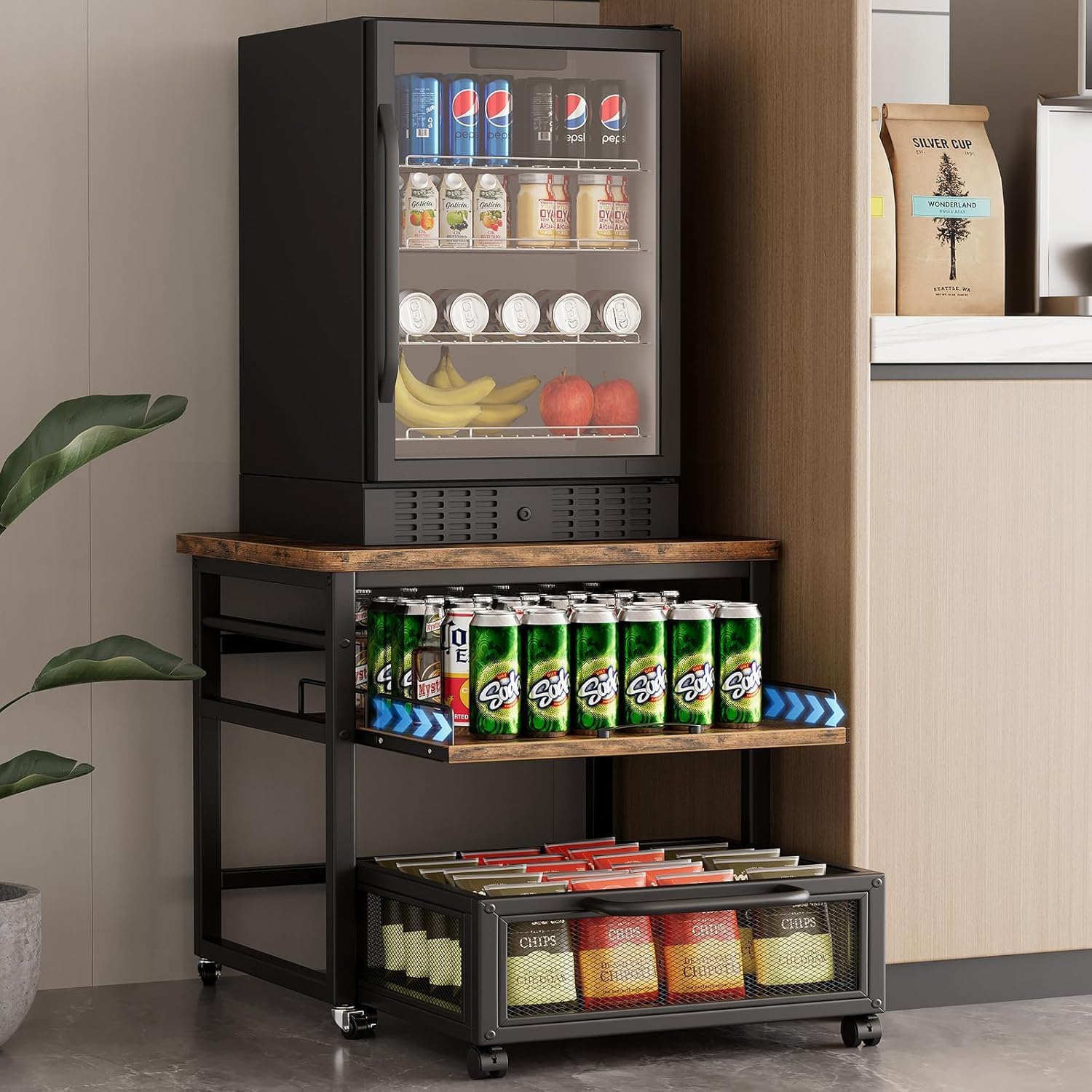 36239 Mini Fridge Stand with Storage, 20.8×20.8in Heavy Duty Mini Fridge Table with Pull-Out Shelf and Lockable Wheels, Compact Refrigerator Stand with Drawer Basket for Home Office 36239 Mini Fridge Stand with Storage, 20.8×20.8in Heavy Duty Mini Fridge Table with Pull-Out Shelf and Lockable Wheels, Compact Refrigerator Stand with Drawer Basket for Home Office