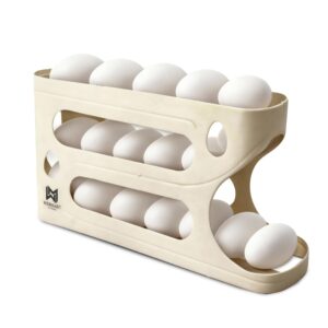 Egg Storage Rack for Fridge Auto Rolling Egg tray organizer 3-Tier Egg Dispenser for refrigerator Egg Tray Organizer Plastic egg tray Stores 14–18 Kitchen Egg organizer Egg Storage container
