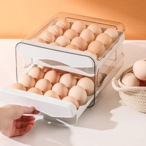HomeCloud Plastic 32 Grid Large Capacity Drawer Type Egg Holder/Egg Tray/Household Egg Fresh Storage Box/Multi-Layer Chicken Egg Storage Container (White_32 grid)