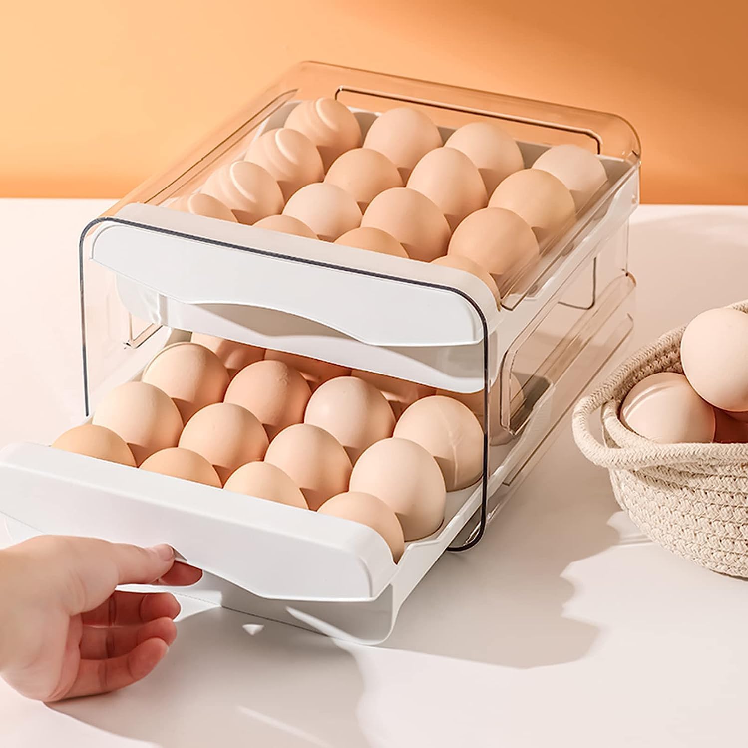 HomeCloud Plastic 32 Grid Large Capacity Drawer Type Egg Holder/Egg Tray/Household Egg Fresh Storage Box/Multi-Layer Chicken Egg Storage Container (White_32 grid) HomeCloud Plastic 32 Grid Large Capacity Drawer Type Egg Holder/Egg Tray/Household Egg Fresh Storage Box/Multi-Layer Chicken Egg Storage Container (White_32 grid)