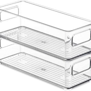 INKULTURE Stackable Acrylic Fridge Organizer Sturdy Pantry & Refrigerator Storage Containers Bins With Handles|Pack Of 02|For Bathroom,Kitchen Cabinet,Pantry,Home Size,Transparent,10 X 4 X 3 cm