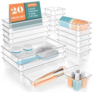 JD FRESH Polypropylene Set of 20 Drawer Organiser/Unbreakable Drawer Organizers/Dressing Table Organizer/Multi-Purpose Storage Boxes/Drawer Divider Tray for Kitchen/Bedroom/Office -(Clear Transparent)