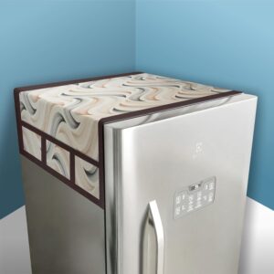 Kuber Industries Polyvinyl Chloride (PVC) Cream Fridge Top Cover – Dust & Waterproof; 6 Pockets, Wave Design100 x 57 x 1 cm)