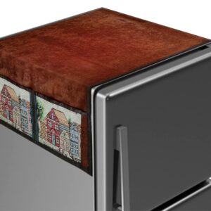 Kuber Industries solid Print Fridge Cover With Side Pockets|Fridge Top Cover|Refrigerator Cover|Washable Cotton Material|6 Utility Pockets (Brown & Blue)