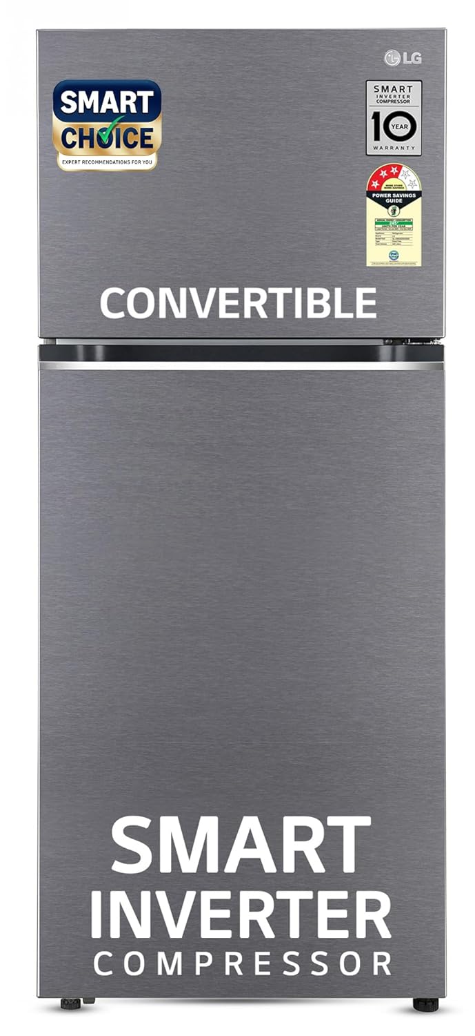 LG Smart Choice, 343 L, 3 Star, Frost-Free Smart Inverter Double Door Refrigerator (GL-S382SDSX, Dazzle Steel, Convertible with Express Freeze) LG Smart Choice, 343 L, 3 Star, Frost-Free Smart Inverter Double Door Refrigerator (GL-S382SDSX, Dazzle Steel, Convertible with Express Freeze)