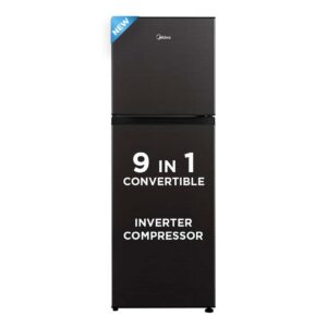 Midea 233 L, 3 Star, Frost Free Convertible 9 in 1 Double Door Refrigerator with real Inverter compressor and Deo Fresh Technology (MDRT359FGI28, Jazz Black)