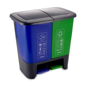 Nayasa 2 in 1 Pedal Dustbin Bold – 25 L (12.5 L Each) | Twin Compartment Wet & Dry Waste Bin | Durable Plastic Pedal Bin for Home, Kitchen & Bathroom | Blue & Green