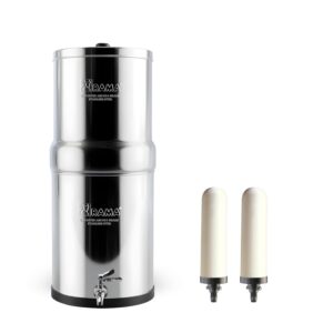 RAMA Gravity Water Filter | 24L Total Capacity (12L Storage) | 304 Stainless Steel Non Electric Water Purifier Filter for Home | 10-Year Warranty | Includes 2 Spirit 7″ Ceramic Candles & Steel Tap