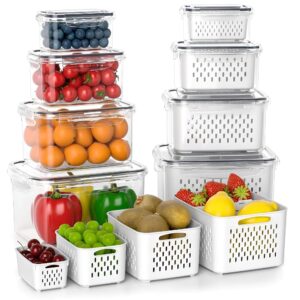 Satpurush Fridge Storage Containers with Drain Basket – Airtight Kitchen Storage Box Set, Ideal Containers for Kitchen Storage (600ml (1N), 1400ml (1N), 2600ml (1N), 4500ml (1) – (4-Piece Set)