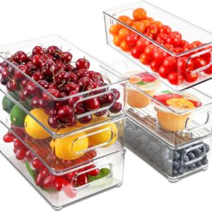 Snazzy Set of 6 Fridge Organizers and Storage Clear, Stackable Storage Bins for Kitchen, Bathroom, Bedroom, Cabinet, Countertops, Freezer and Pantry