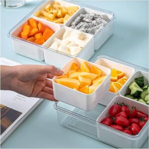 TEX-RO Fridge Storage Boxes Fridge Organizer with Removable Drain Plate and Lid Stackable Fridge Storage Containers Plastic Freezer Storage Containers for Fish, Meat, Vegetables, Fruits