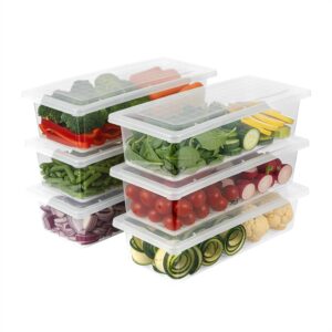 VOLTURI Fridge Storage Containers (Pack of 4), Fridge Organiser Storage Boxes with Removable Drain Plate, Lids, Stackable Organizer, Fridge Storage Box Keep Fruits, Vegetables Fresher, 1500 ML