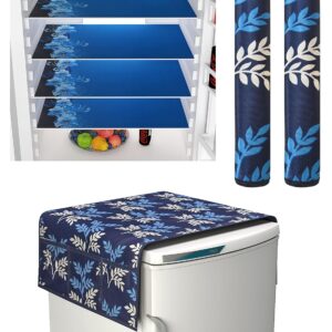 Yellow Weaves Fridge Top Cover, Fridge Handle Covers, Fridge Mats (Blue)